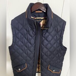 Brooks Brothers Navy Quilted Vest with Tan Plaid Lining